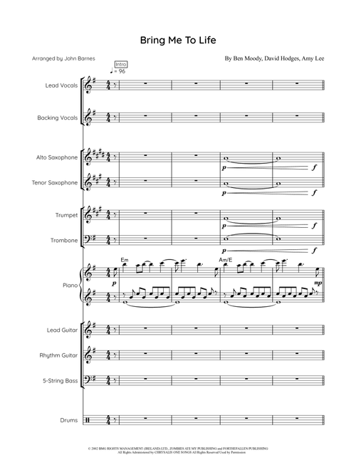 Bring Me To Life (Arr. John Barnes) - Evanescence (Large Ensemble)