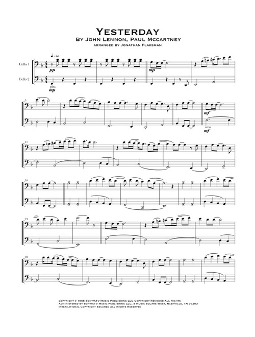 Yesterday (Arr. Jonathan Flaksman) - The Beatles, En Vogue, Adam Levine & Tony Lucca (Cello Duet)