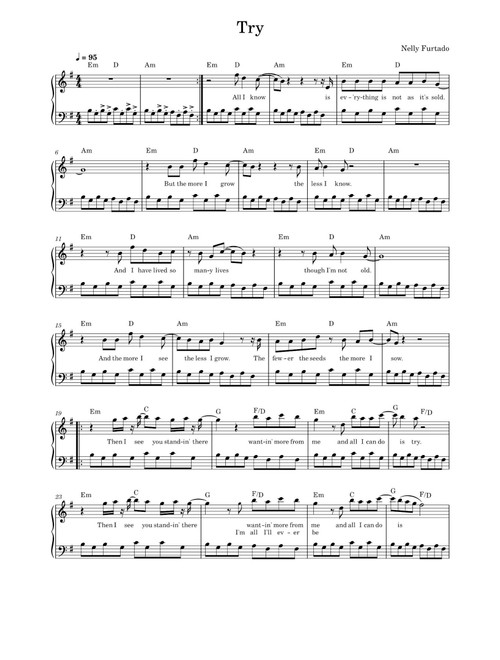 Try (Arr. Nelly Furtado) (Piano Solo)