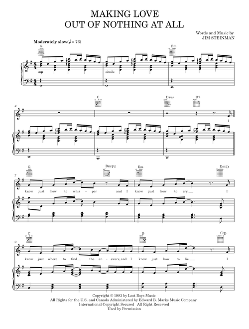 Making love out of nothing at all - Air Supply (Piano-Vocal-Guitar)