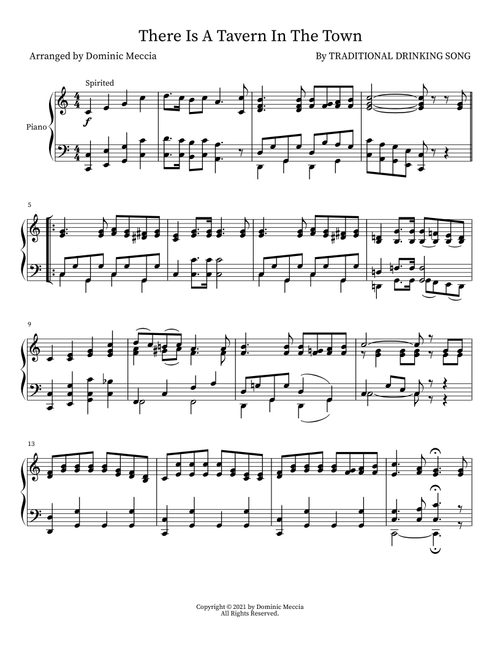 There Is A Tavern In The Town (Arr. Dominic Meccia) - Traditional Drinking Song (Piano Vocal)
