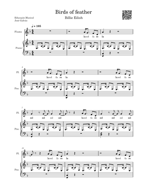 Birds of a feather – Billie Eilish - Partitura Piano e Flauta/Violino - Educação Musical José Galvão