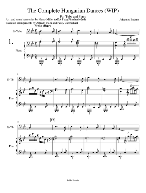 Brahms - Hungarian Dances 1 to 6 (Tuba and Piano)