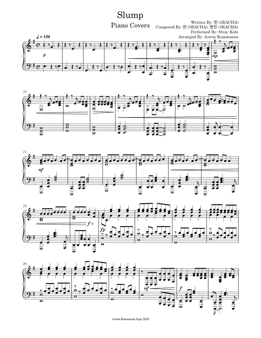 SLUMP – Stray Kids (스트레이 키즈) Sheet Music for Piano (Solo