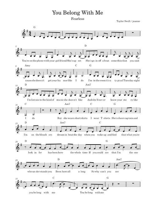 You Belong With Me - Taylor Swift (Full Chord)