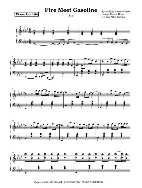 Fire Meet Gasoline (Arr. Piano Go Life) - Sia (Piano Solo)