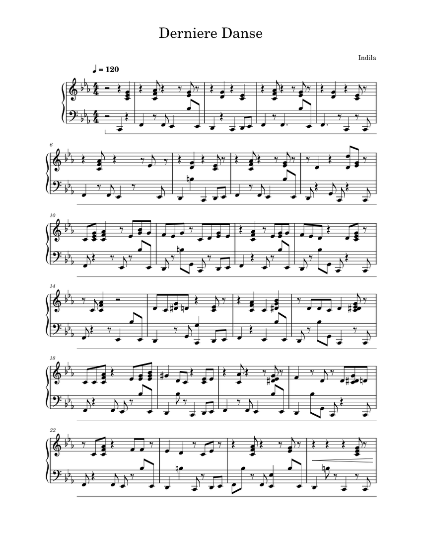 Derniere danse Indila (arranged by S.P.) Sheet music for Piano (Solo)