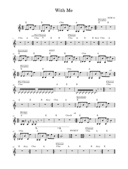 With Me SUM 41 guitar Leadsheet