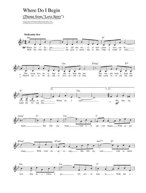 Where Do I Begin (theme from Love Story) - Francis Lai (Lead Sheet - Fake Book)