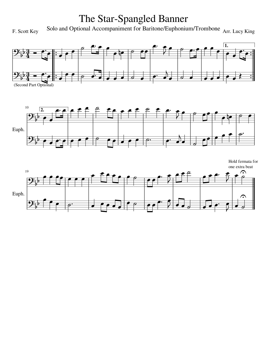 National Anthem Sheet music for Piano, Euphonium (Brass Duet