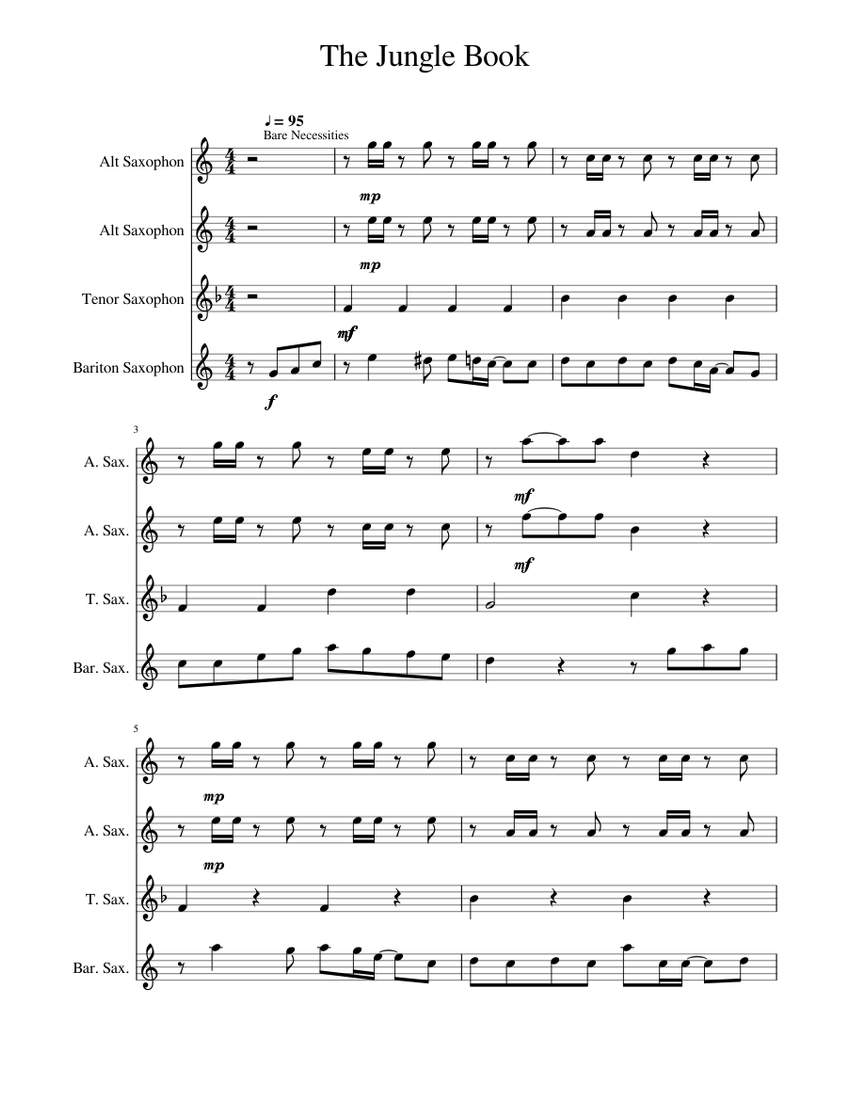 The Jungle Book Sheet Music for Saxophone alto, Saxophone tenor ...
