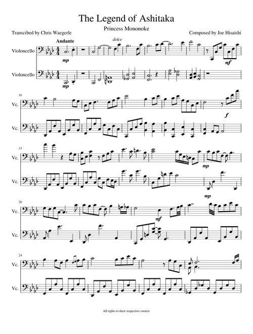 The Legend of Ashitaka Princess Mononoke Cello Duet
