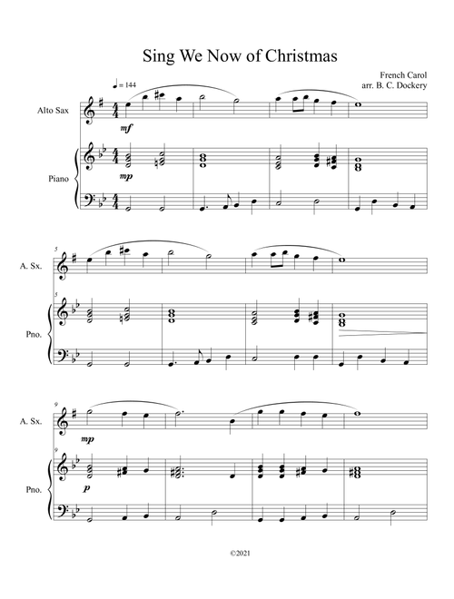 Sing We Now of Christmas (Alto Sax Solo with Piano Accompaniment) (Arr. B. C. Dockery) - Traditional (Alto Sax and Piano)