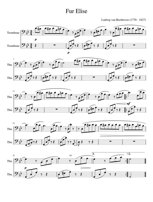 Fur Elise - Trombone Duet