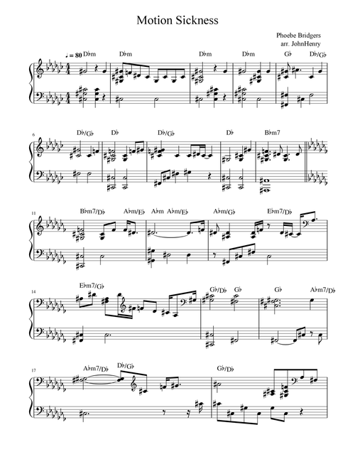 Motion Sickness (Arr. JohnHenry) - Phoebe Bridgers (Easy Piano)