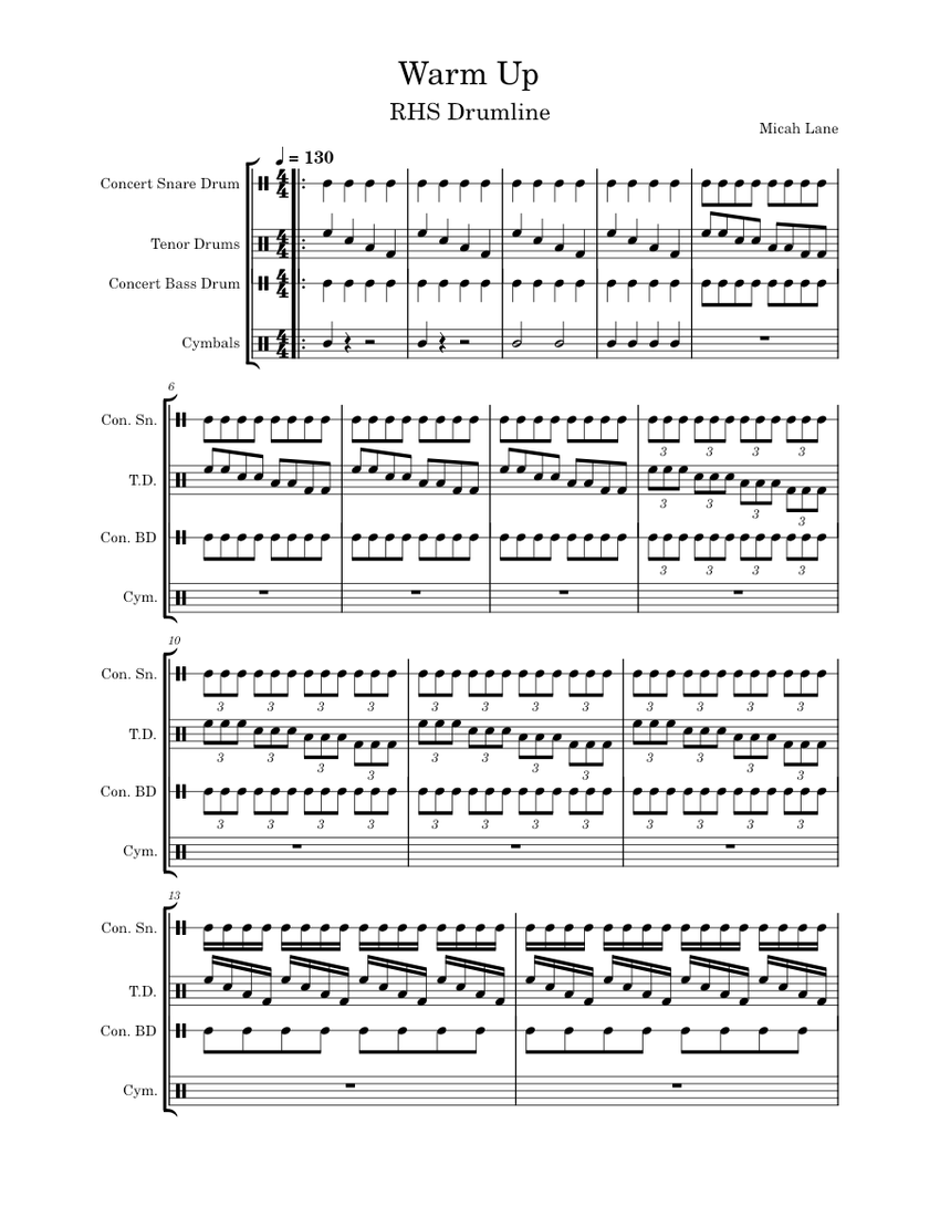 Warm Up Cadence Sheet music for Snare drum, Crash, Tenor drum, Bass