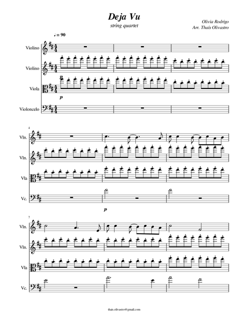 Deja Vu (Arr. Thaís Olivastro) - Olivia Rodrigo (String Quartet)