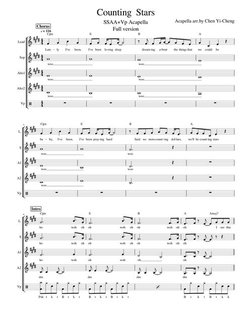 Counting Stars SSAA Acapella (Full version)