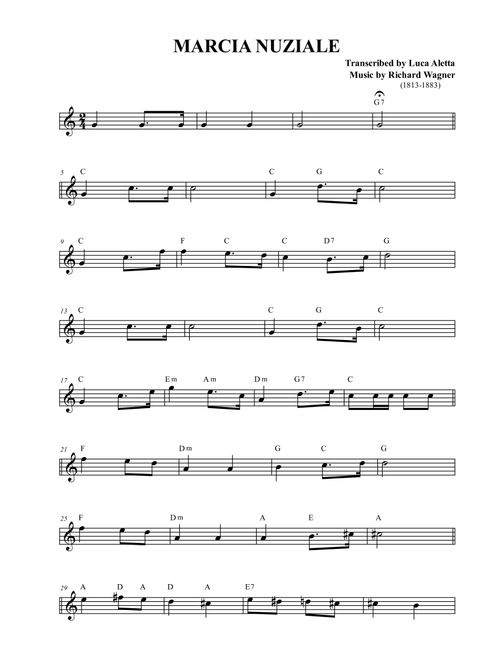 Wedding March Wagner (Arr. Luca Aletta) - Richard Wagner (Piano-Vocal-Guitar)