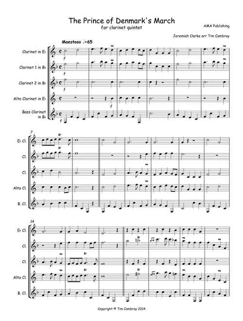 The Prince of Denmark's March - for clarient quintet (Arr. Tim Cambray) - J Clarke (Woodwind Ensemble)