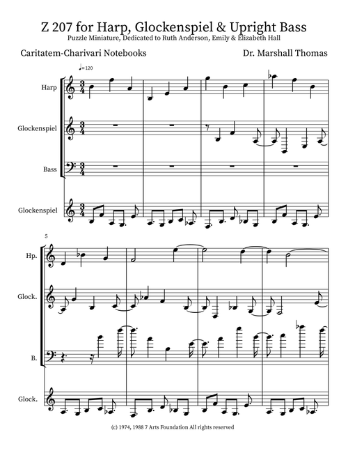 Z 207 for Harp, Glockenspiel & Upright Bass - Celebrity Chamber Players (Small Ensemble)