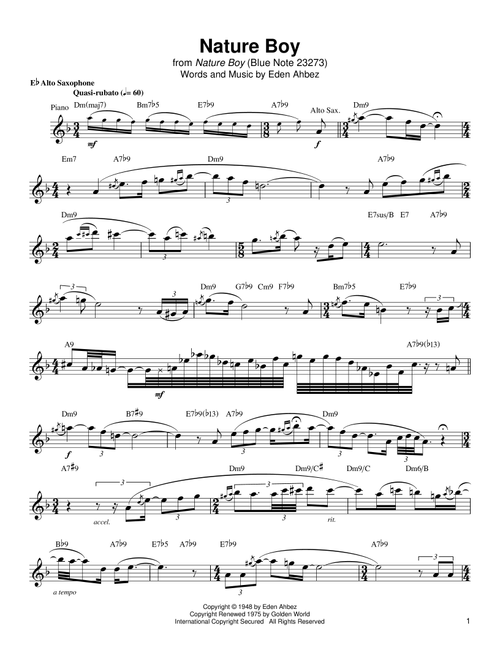Nature Boy - Jackie McLean, Nat King Cole (Alto Sax Transcription)