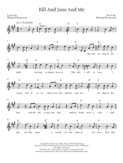 Bill And Jane And Me (Arr. Richard Mousseau) - Rick Moose (Lead Sheet - Fake Book)