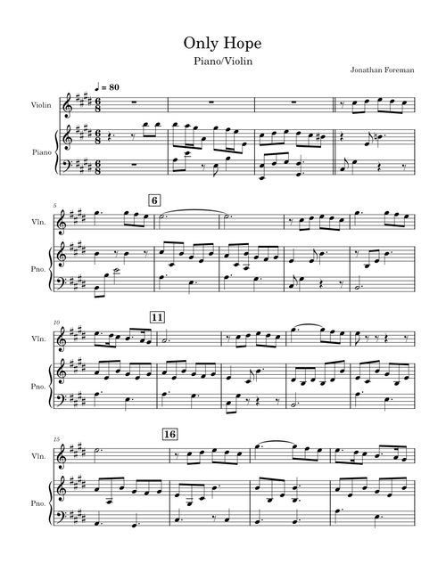 Only Hope (Mandy Moore) - Piano/Violin