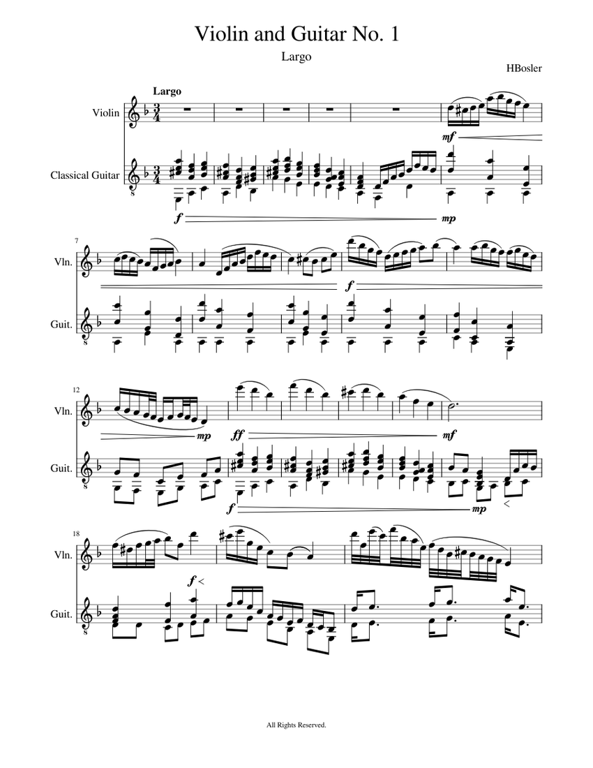 Violin and Guitar No. 1 Sheet Music for Violin, Guitar (String Duet ...