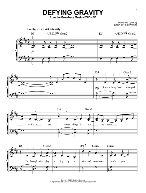 Defying Gravity (from Wicked) - Stephen Schwartz (Very Easy Piano)