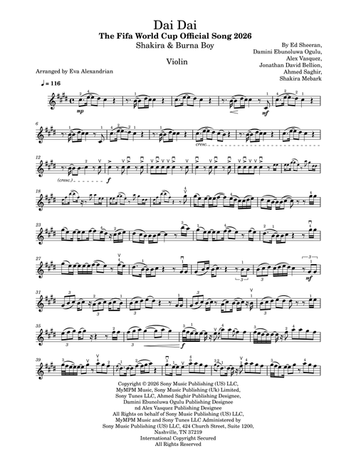 Dai Dai (Arr. Eva Alexandrian) - Shakira & Burna Boy (Violin Solo)