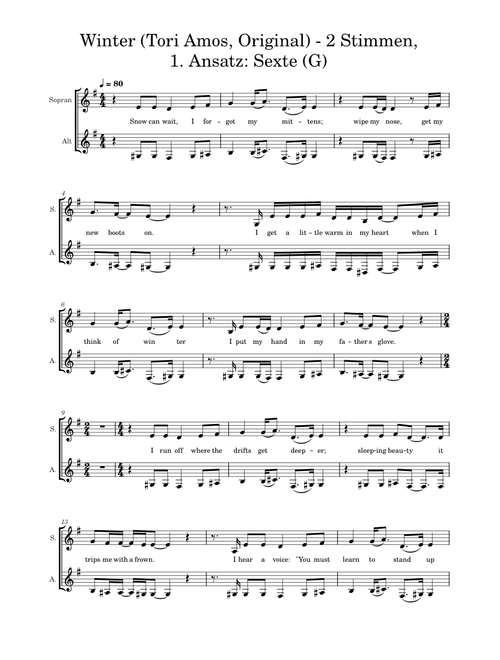 Winter – Tori Amos Winter  Tori Amos, Original  - 2 Stimmen-Sexte-G