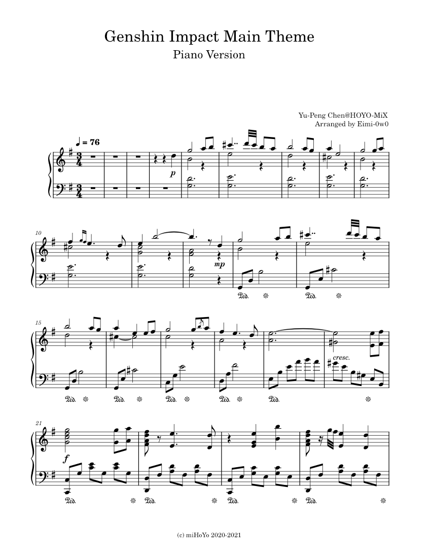 Rick roll genshin impact lyre songs sheet