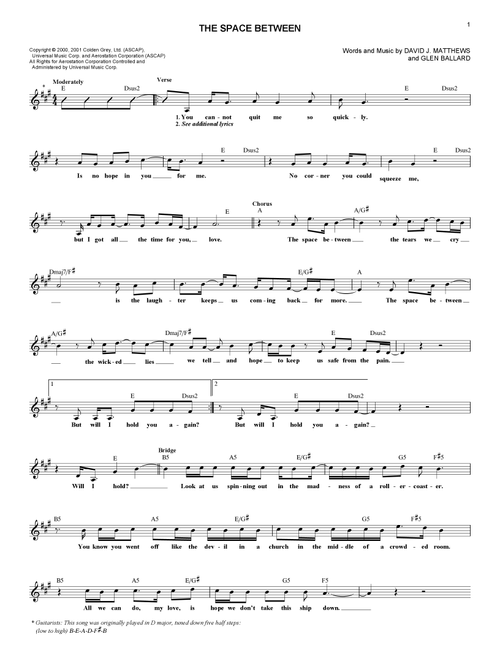 The Space Between - Dave Matthews Band (Lead Sheet - Fake Book)