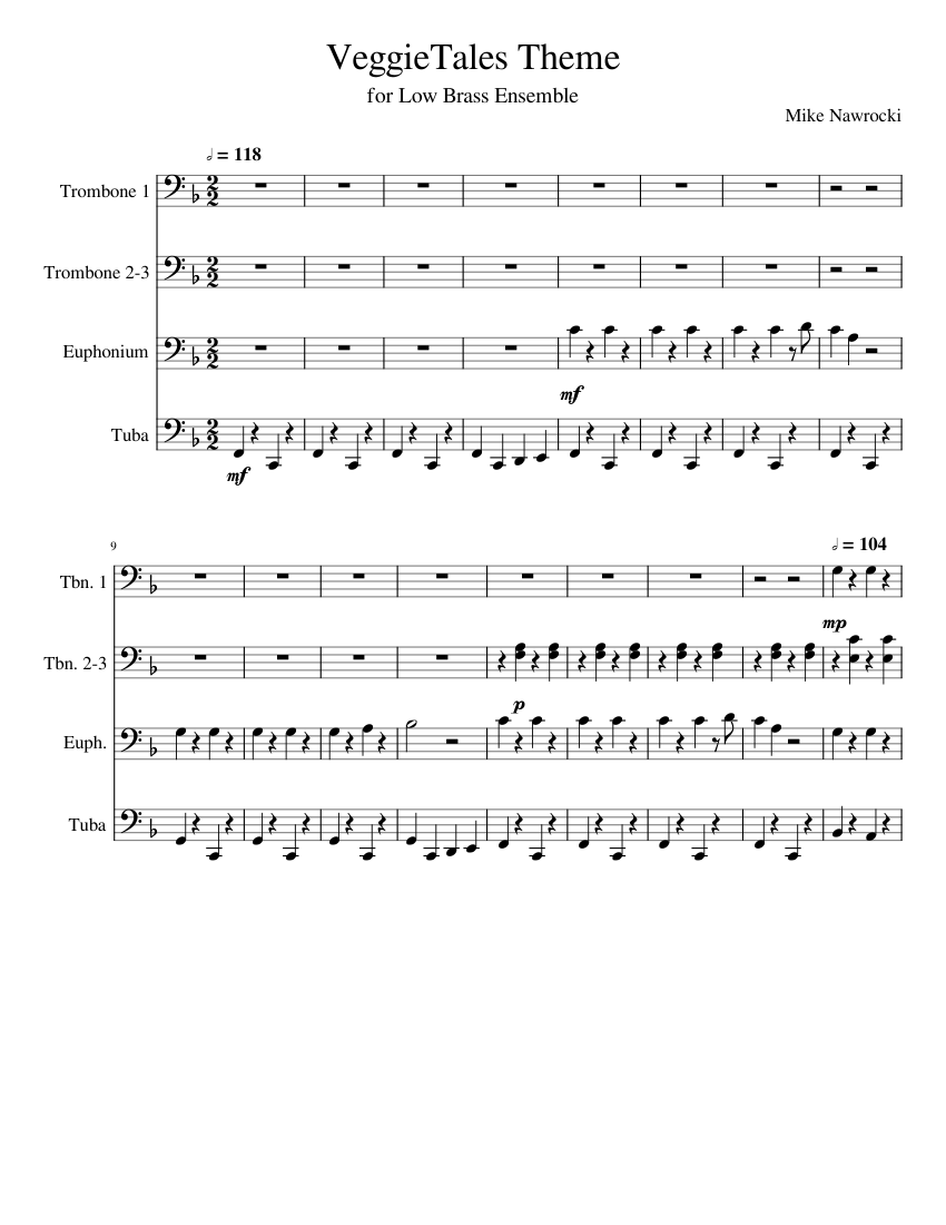 Veggietales theme song - Misc Cartoons Sheet Music for Trombone ...