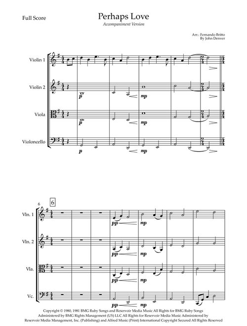Perhaps Love (Arr. Fernando Britto) - John Denver and Placido Domingo (String Quartet)