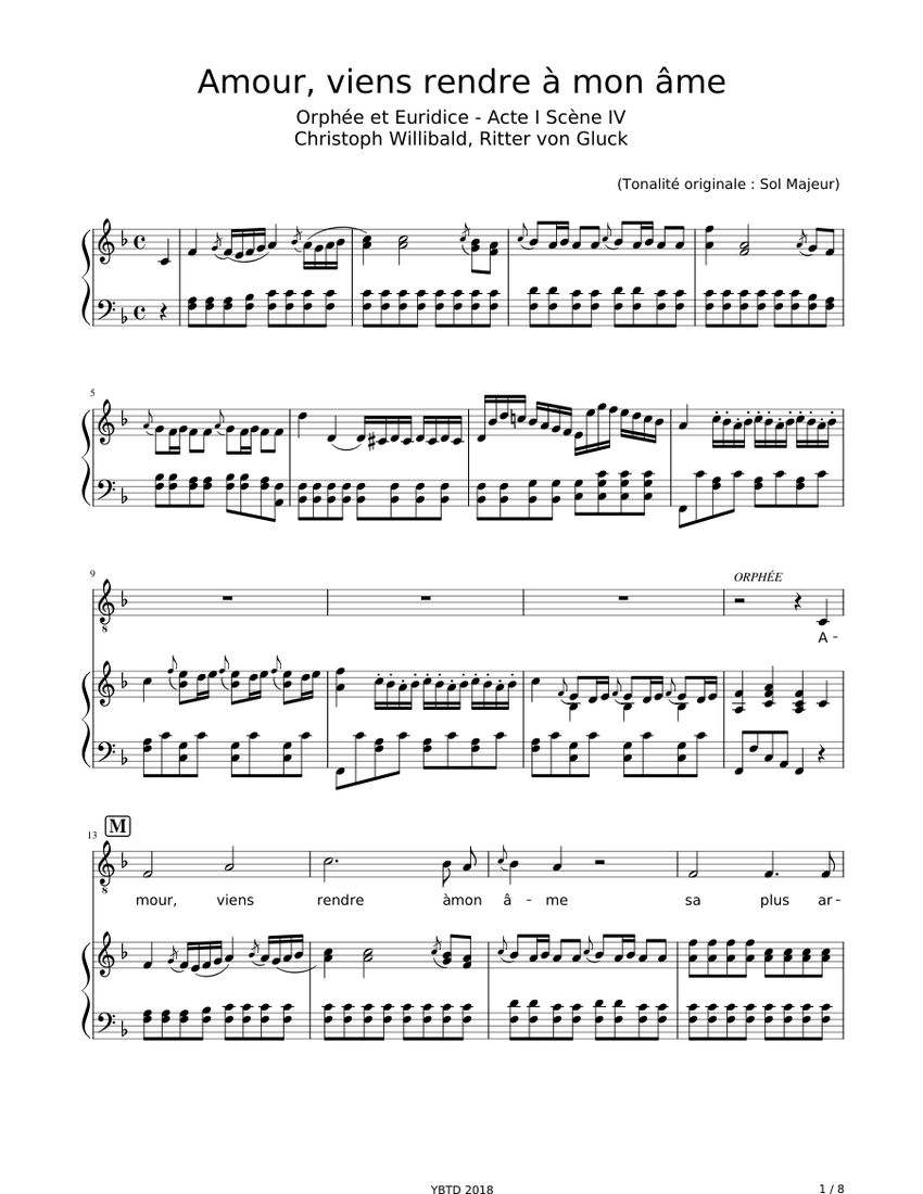 Gluck - Amour, Viens Rendre à Mon âme (Orphée Et Euridice ) Sheet Music ...