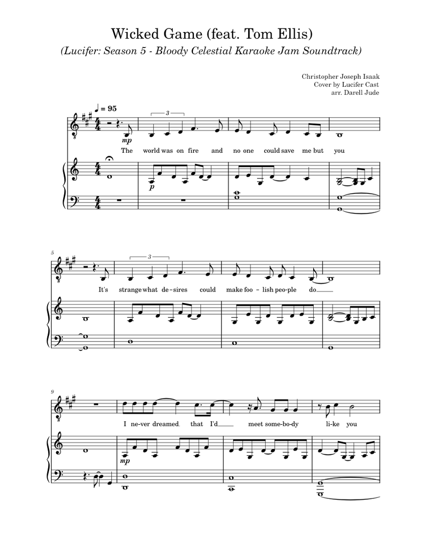 Wicked Game (feat. Tom Ellis) Sheet Music for Piano, Vocals (Piano ...