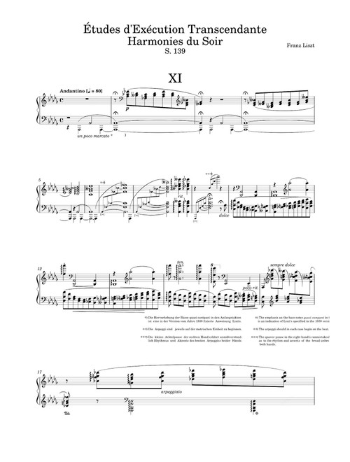 Études d'exécution Transcendante Harmonies du Soir S.139 - Franz Liszt (Piano Solo)
