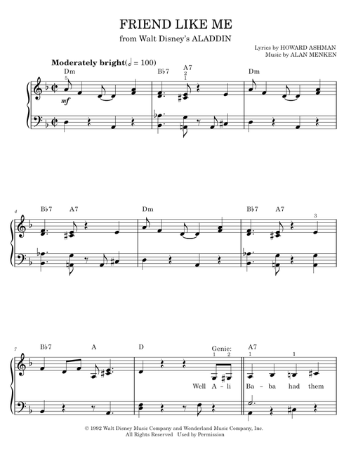 Friend Like Me - Alan Menken (Easy Piano)