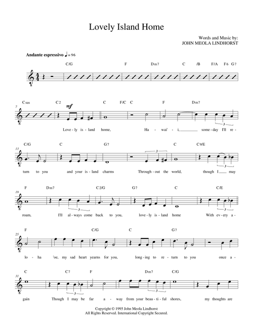 Lovely Island Home - John Meola Lindhorst (Lead Sheet - Fake Book)