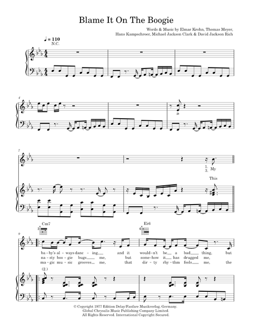 Blame it on the boogie - The Jackson 5 (Piano-Vocal-Guitar (Piano Accompaniment))