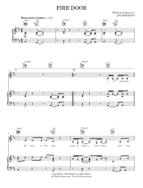 Fire Door - Ani DiFranco (Piano-Vocal-Guitar)
