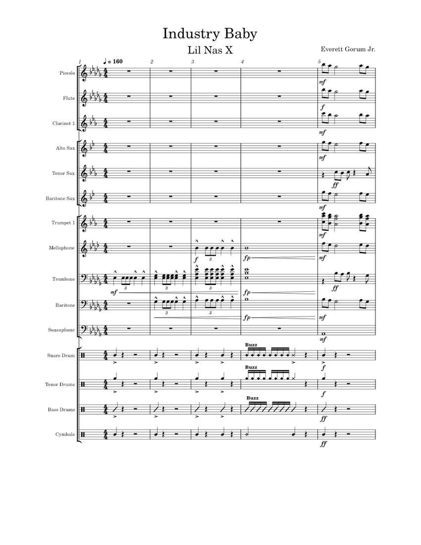 Industry Baby Lil Nas X Sheet music for Trombone, Flute piccolo, Flute, in bflat