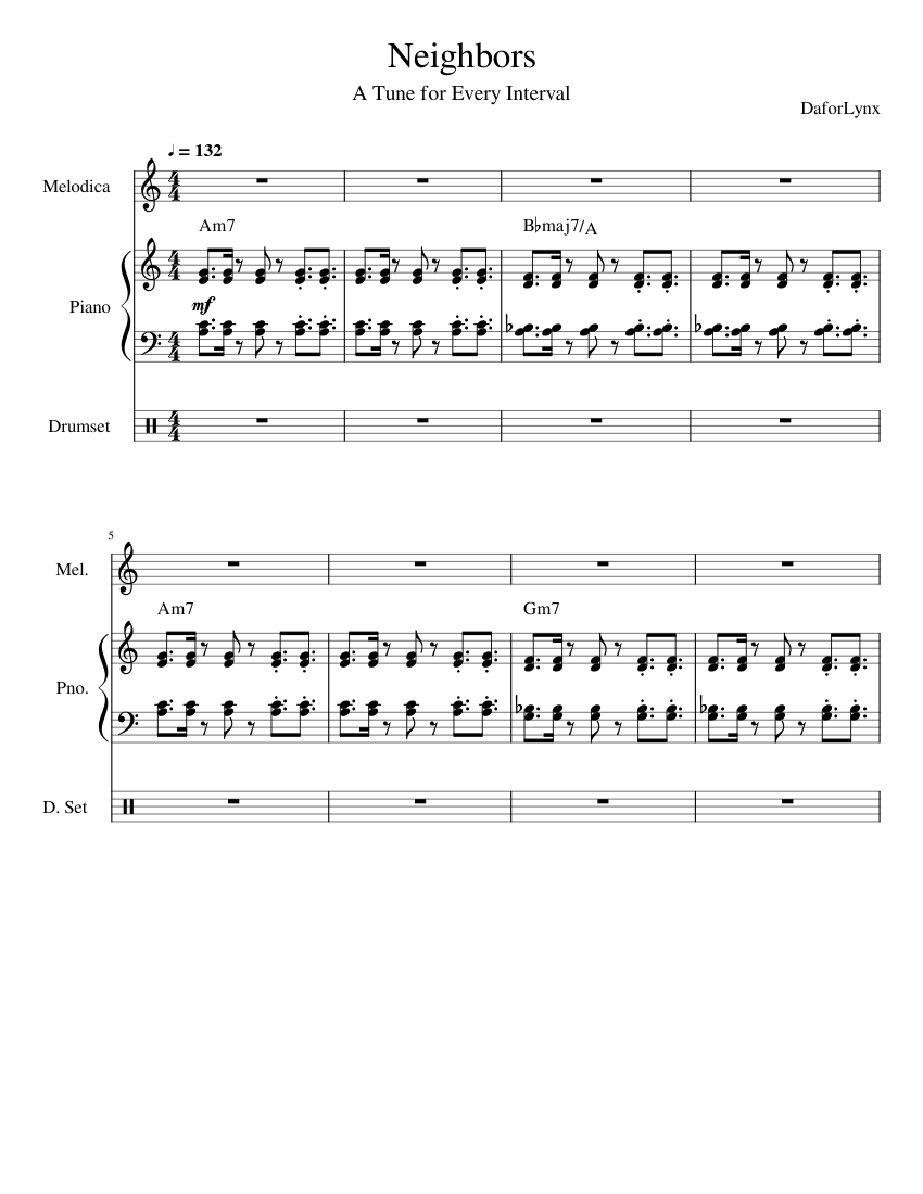 Neighbours Piano Code Neighbors - A Tune for Every Interval Sheet Music with Chords for Piano ...