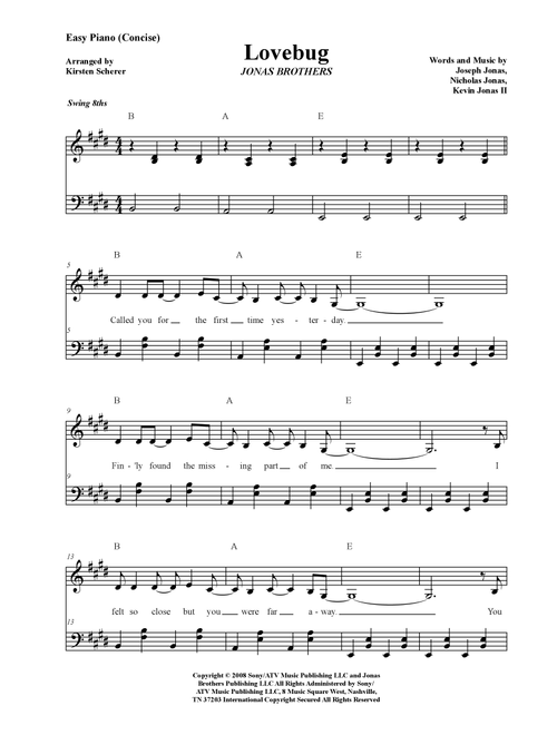 Lovebug (Arr. Kirsten Scherer) - Jonas Brothers (Easy Piano)