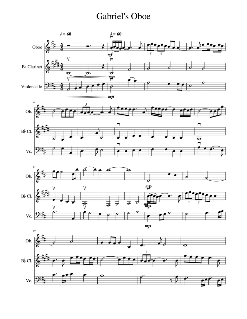 Gabriel's Oboe Sheet music for Oboe, in bflat, Cello (Mixed