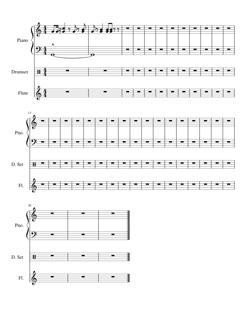 Kazoo quartet Sheet music for Piano, Flute, Drum group (Percussion