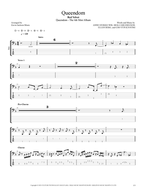 Queendom (Arr. Gavin Jackson Music) - Red Velvet (Bass Tab)