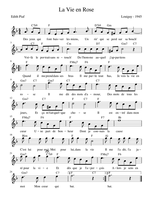 La Vie En Rose (F) (Leadsheet)